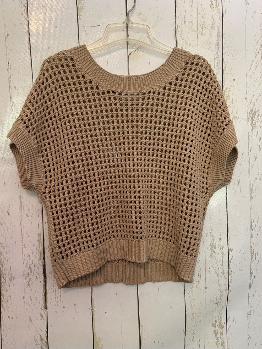 Sonoma Open Knit Short Sleeve Sweater - Taupe Beige